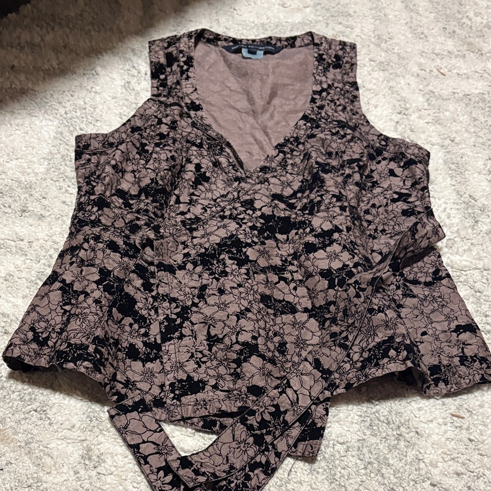 French Connection Floral V-Neck Blouse - Black and Brown